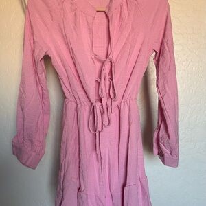 Pink Long Sleeve Tie-Front Dress